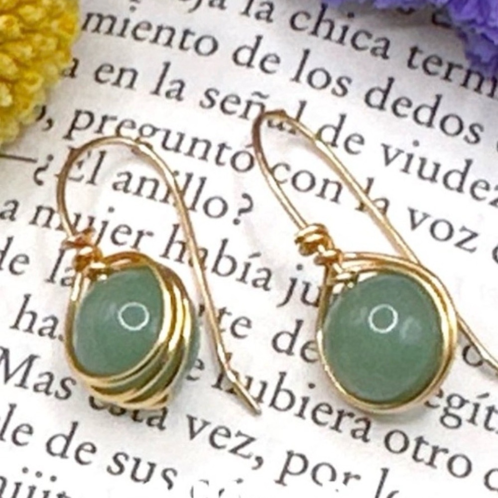 Aventurine gold drops dangle earrings/manifesting prosperity and joy